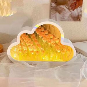 20 Flower Cloud Tulip Mirror Night Light,DIY Tulip Cloud Mirror Night Lights for Bedroom,LED tulip lamp Bedroom Decoration Youth Girl Creative Gift, Birthday, Anniversary, Mother's Day. (Pink)