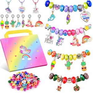 BDBKYWY Girls Charm Bracelet Making Kit - Kids Unicorn Jewelry Supplies Make Set DIY Art Craft Set Birthday Gifts for 3 4 5 6 7 8 Year Old Girl Toys Age 6-8