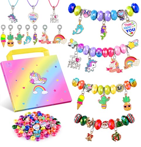 BDBKYWY Girls Charm Bracelet Making Kit - Kids Unicorn Jewelry Supplies Make Set DIY Art Craft Set Birthday Gifts for 3 4 5 6 7 8 Year Old Girl Toys Age 6-8