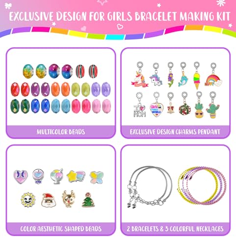 BDBKYWY Girls Charm Bracelet Making Kit - Kids Unicorn Jewelry Supplies Make Set DIY Art Craft Set Birthday Gifts for 3 4 5 6 7 8 Year Old Girl Toys Age 6-8