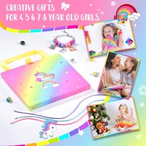 BDBKYWY Girls Charm Bracelet Making Kit - Kids Unicorn Jewelry Supplies Make Set DIY Art Craft Set Birthday Gifts for 3 4 5 6 7 8 Year Old Girl Toys Age 6-8