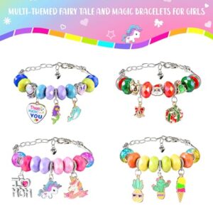 BDBKYWY Girls Charm Bracelet Making Kit - Kids Unicorn Jewelry Supplies Make Set DIY Art Craft Set Birthday Gifts for 3 4 5 6 7 8 Year Old Girl Toys Age 6-8