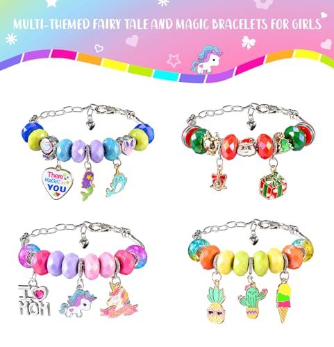 BDBKYWY Girls Charm Bracelet Making Kit - Kids Unicorn Jewelry Supplies Make Set DIY Art Craft Set Birthday Gifts for 3 4 5 6 7 8 Year Old Girl Toys Age 6-8