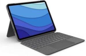 logitech combo touch ipad pro 11-inch (1st, 2nd, 3rd, 4th gen - 2018, 2020, 2021, 2022) keyboard case - detachable backlit keyboard, click-anywhere trackpad - oxford gray; usa layout (renewed)