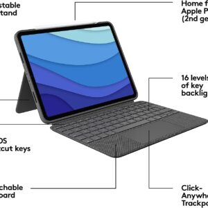 Logitech Combo Touch iPad Pro 11-inch (1st, 2nd, 3rd, 4th gen - 2018, 2020, 2021, 2022) Keyboard Case - Detachable Backlit Keyboard, Click-Anywhere Trackpad - Oxford Gray; USA Layout (Renewed)