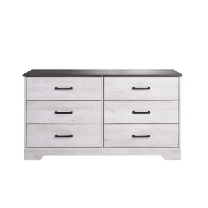 Prepac Rustic Ridge Farmhouse 6-Drawer Chest of Drawers for Bedroom, Wooden Bedroom Drawer Dresser with 6 Storage Drawers, 18.25in x 53.25in x 28.5in, Washed White, ADBR-1606-1