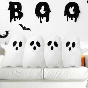 Soaoo 4 Pcs Halloween Throw Pillows Decorative Spooky Pillows for Sofa Bed Stuffed Halloween Pillow for Couch Party Outdoor Home Decorations Ghost Decor Cushion