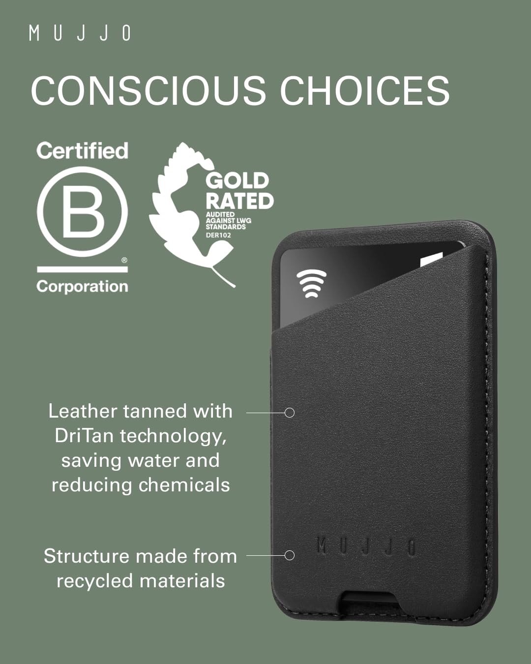 Mujjo Full Leather Magnetic Wallet for iPhone - Three-Card Easy-Access Design - Made from Luxurious Leather & Microfiber - Slim, Secure Design - Black