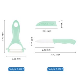 binyu Ceramic Vegetable Fruit Peeler and Paring Knives Set - Effortless Precision in Every Peel，Suitable for Processing Various Fruits and Vegetables in the Kitchen (Green)