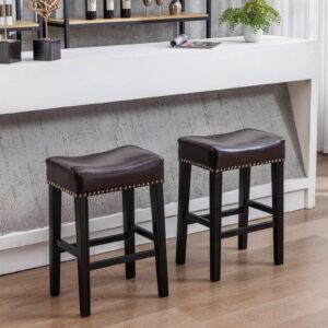 yleoob counter height 26 "kitchen counter stools, backless artificial leather stools, farmhouse island chairs, solid wood bar stools, 2-piece set (26", dark brown)