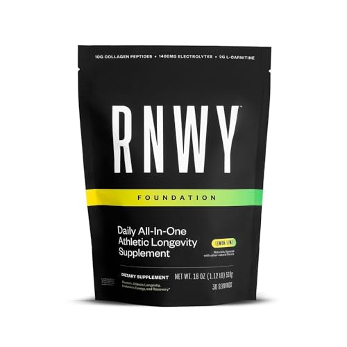 RNWY Foundation: Zero Sugar Collagen + Electrolyte Powder, Post Workout Engineered for Joint Support, Lemon-Lime (30 Servings)