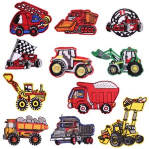 11pcs Car Iron on Sew on Patches,Construction Vehicles Truck Excavator Racing Design Car Appliques DIY Patch for Hats Jackets Bags Jeans