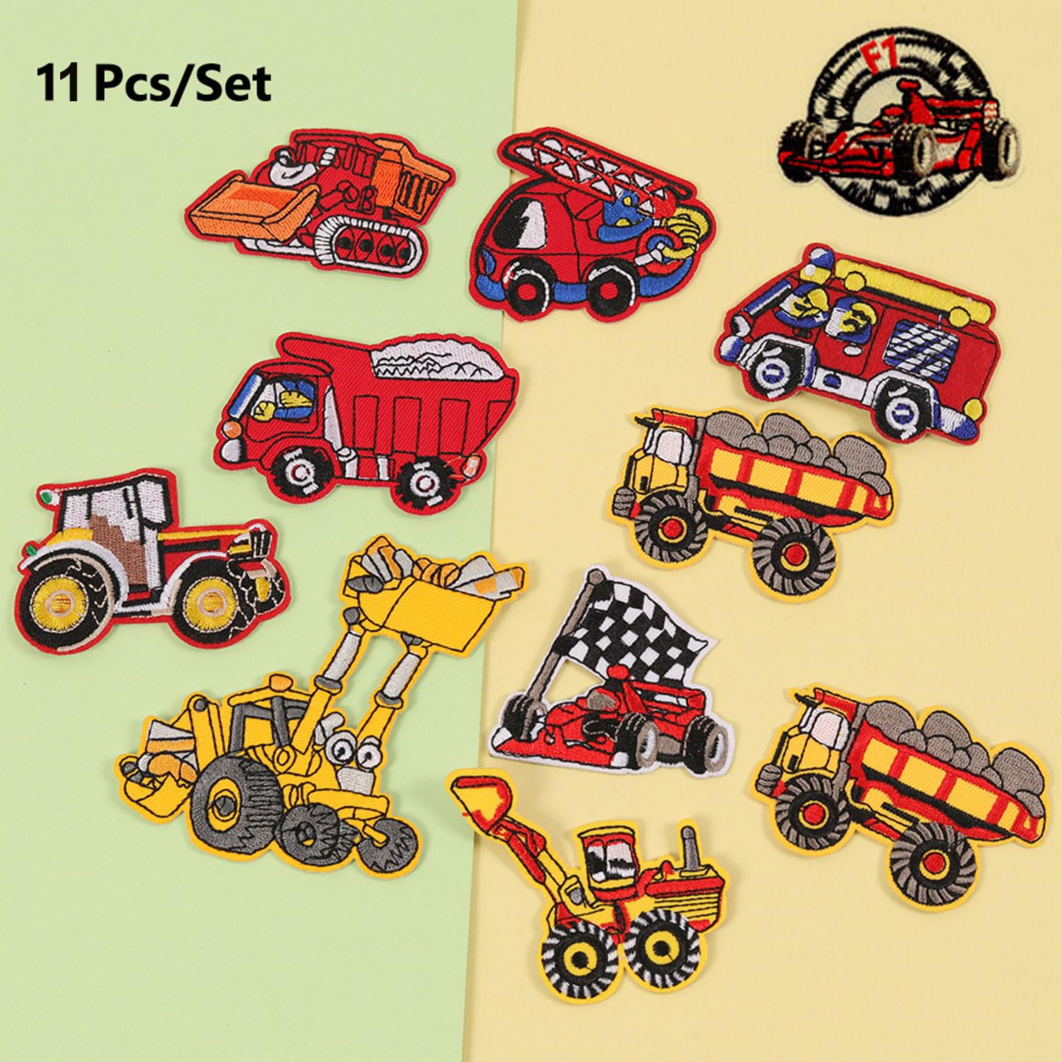 11pcs Car Iron on Sew on Patches,Construction Vehicles Truck Excavator Racing Design Car Appliques DIY Patch for Hats Jackets Bags Jeans