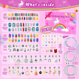 Girls Charm Bracelet Making Kit - 166 Pcs Unicorn Charms Bracelets Kits Kids Jewelry Supplies Make Set DIY Art Craft Set Creative Toys Birthday Gifts for Age 5 6 7 8 9 10 11 12 Year Old Girl Children