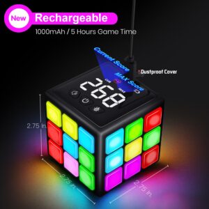 Rechargeable Game Handheld Cube, 15 Fun Brain & Memory Game with Score Screen, Cool Toys for Kids, Christmas Birthday Gifts for Boys Girls Aged 6-12+ Years Old, Toy Gift Idea for Kids（Black）