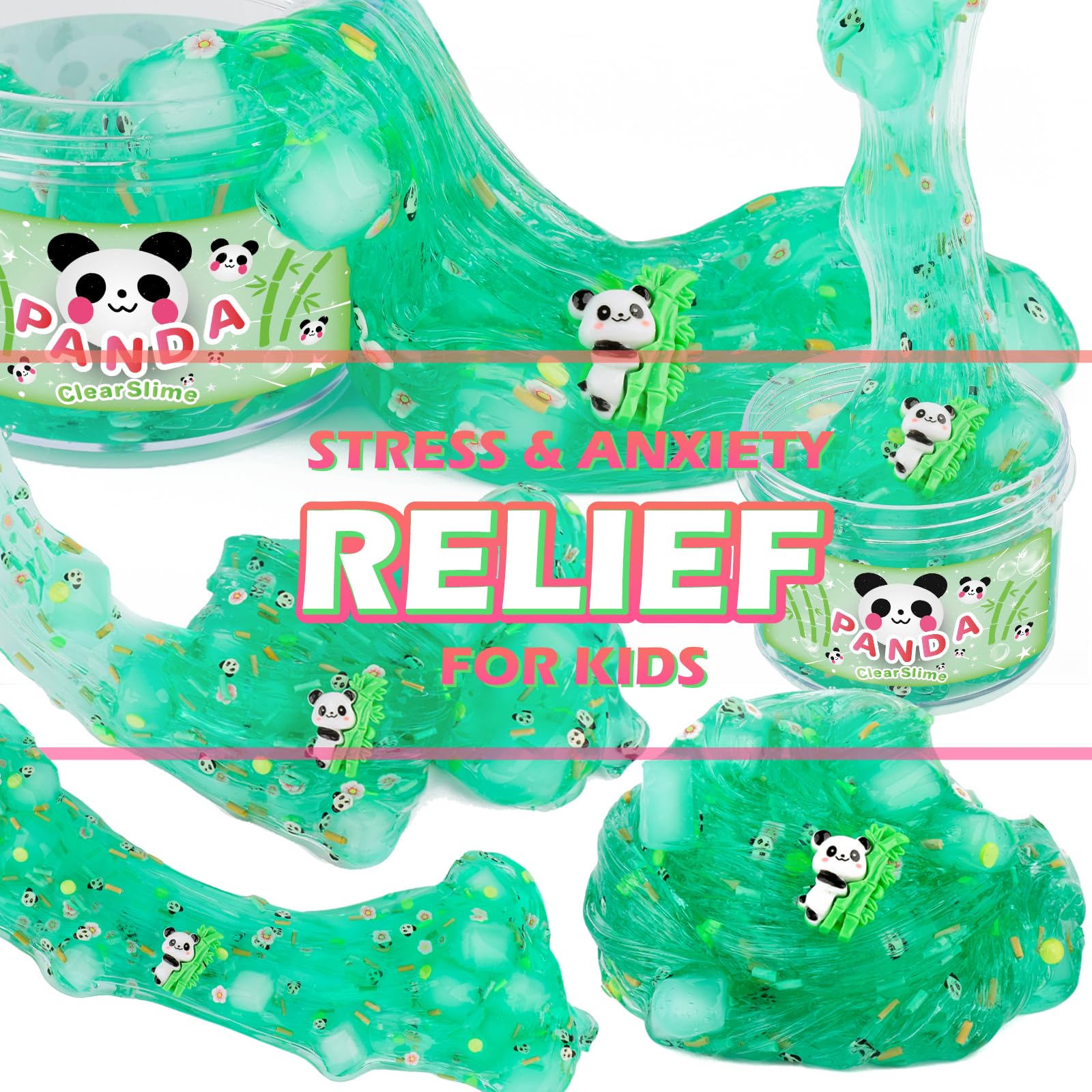 Green Clear Slime with Jelly Cubes and Cute Slime Add-ins, Glimmer Slime Crunchy Crystal Slime Boba Slime, Super Soft Sludge Toy with Cute Charms Kids Party Favors Slime for Girls and Boys