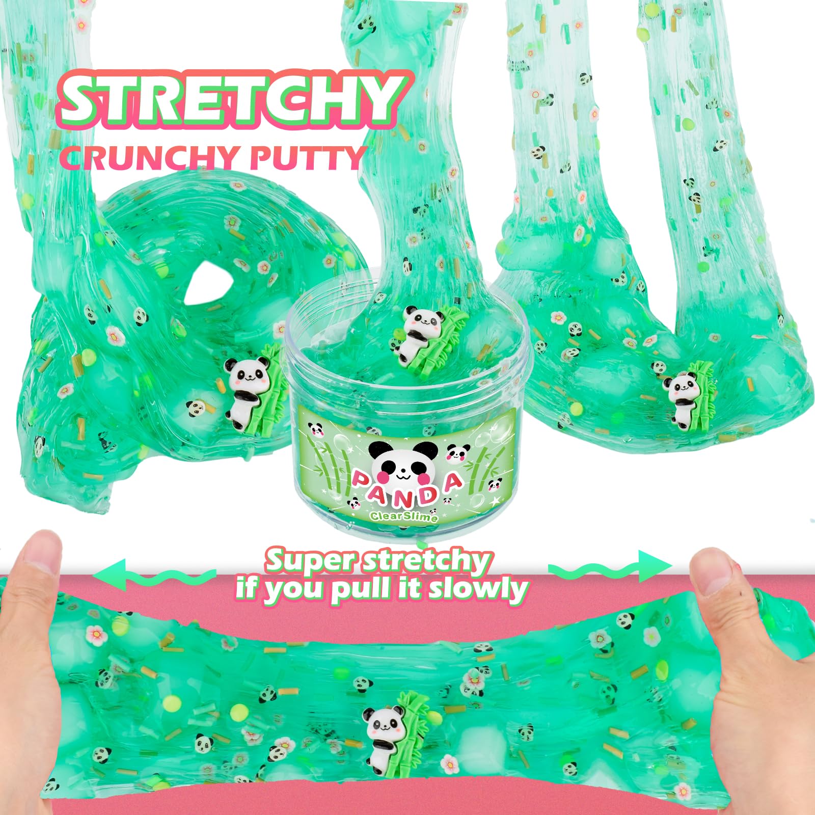 Green Clear Slime with Jelly Cubes and Cute Slime Add-ins, Glimmer Slime Crunchy Crystal Slime Boba Slime, Super Soft Sludge Toy with Cute Charms Kids Party Favors Slime for Girls and Boys