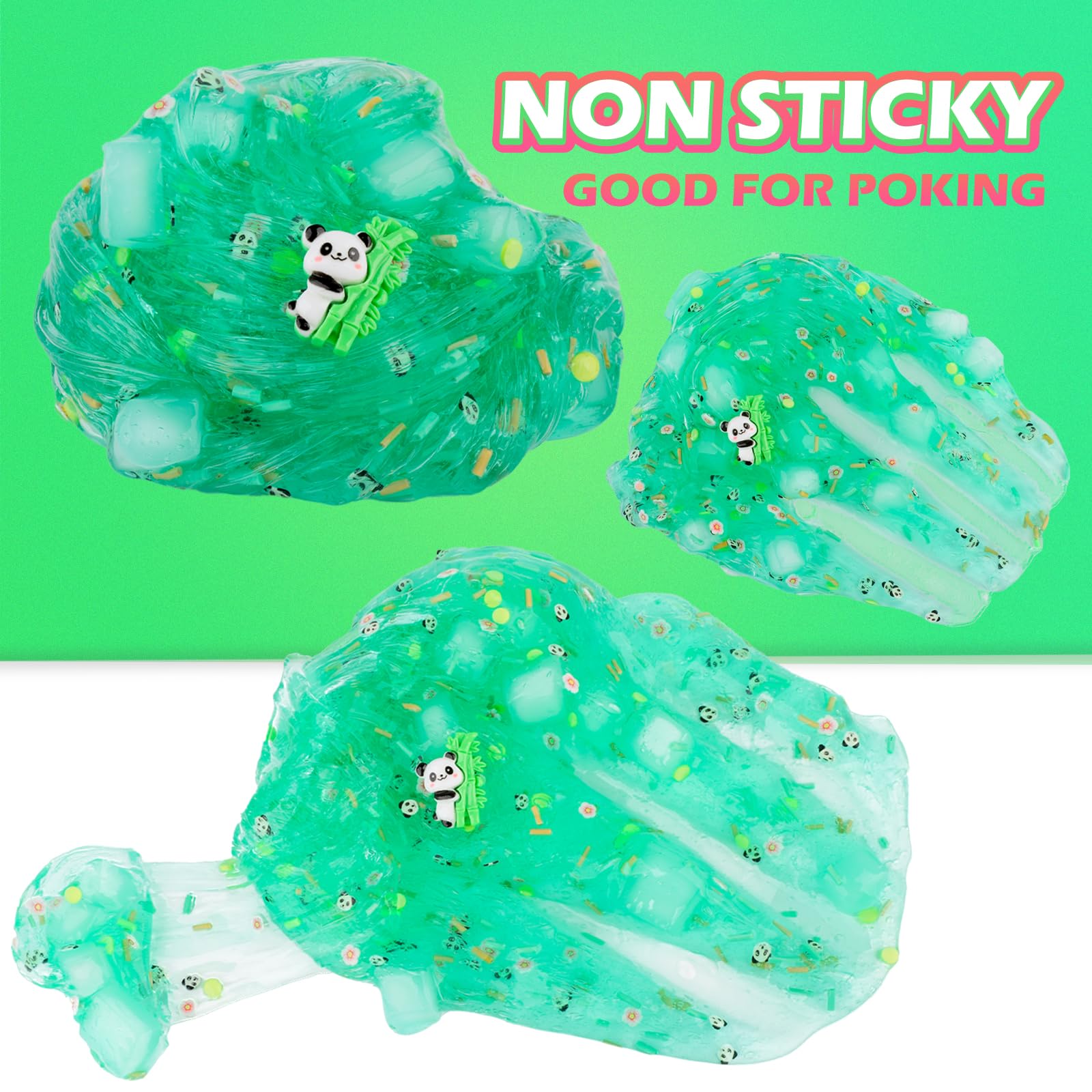 Green Clear Slime with Jelly Cubes and Cute Slime Add-ins, Glimmer Slime Crunchy Crystal Slime Boba Slime, Super Soft Sludge Toy with Cute Charms Kids Party Favors Slime for Girls and Boys