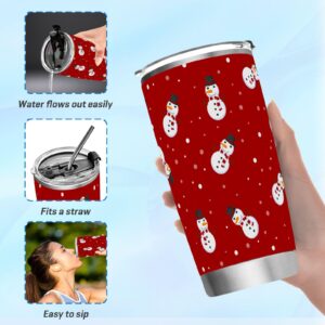 Jihqo Christmas Winter Snowman Tumbler with Lid and Straw, Insulated Stainless Steel Tumbler Cup, Double Walled Travel Coffee Mug Thermal Vacuum Cups for Hot & Cold Drinks 20oz