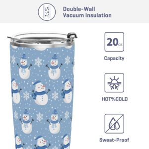 Jihqo Christmas Snowman Snowflakes Tumbler with Lid and Straw, Insulated Stainless Steel Tumbler Cup, Double Walled Travel Coffee Mug Thermal Vacuum Cups for Hot & Cold Drinks 12oz