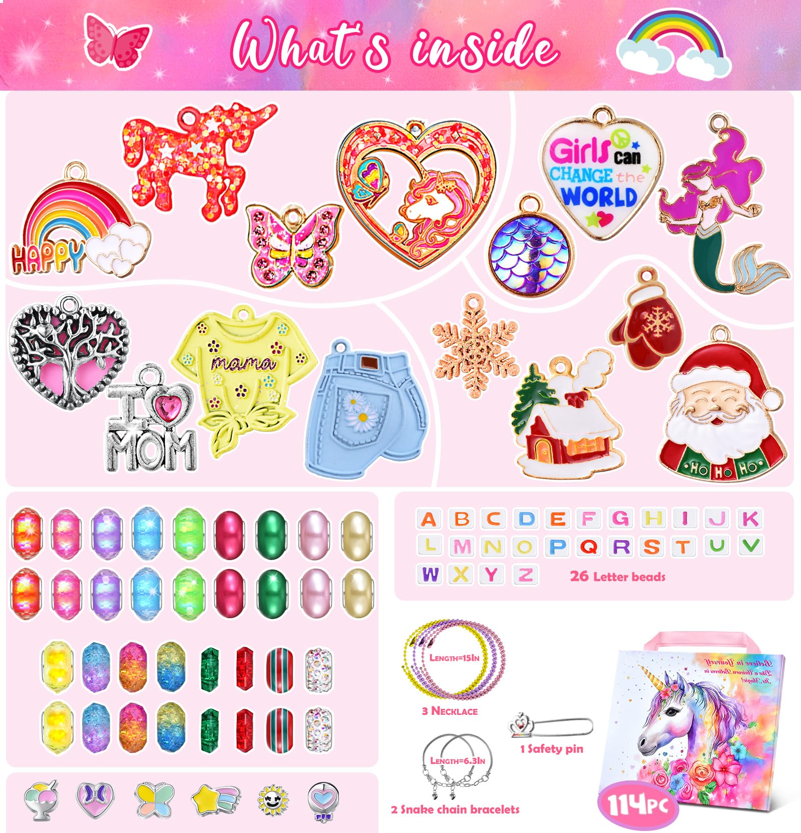 Girls Charm Bracelet Making Kit - Unicorn Jewelry Supplies Make Set DIY Art Craft Set Charm Bracelets Kits Creative Birthday Gifts for Kids Age 6 7 8 9 10 11 12 Year Old Girl Little Children Girl Toys