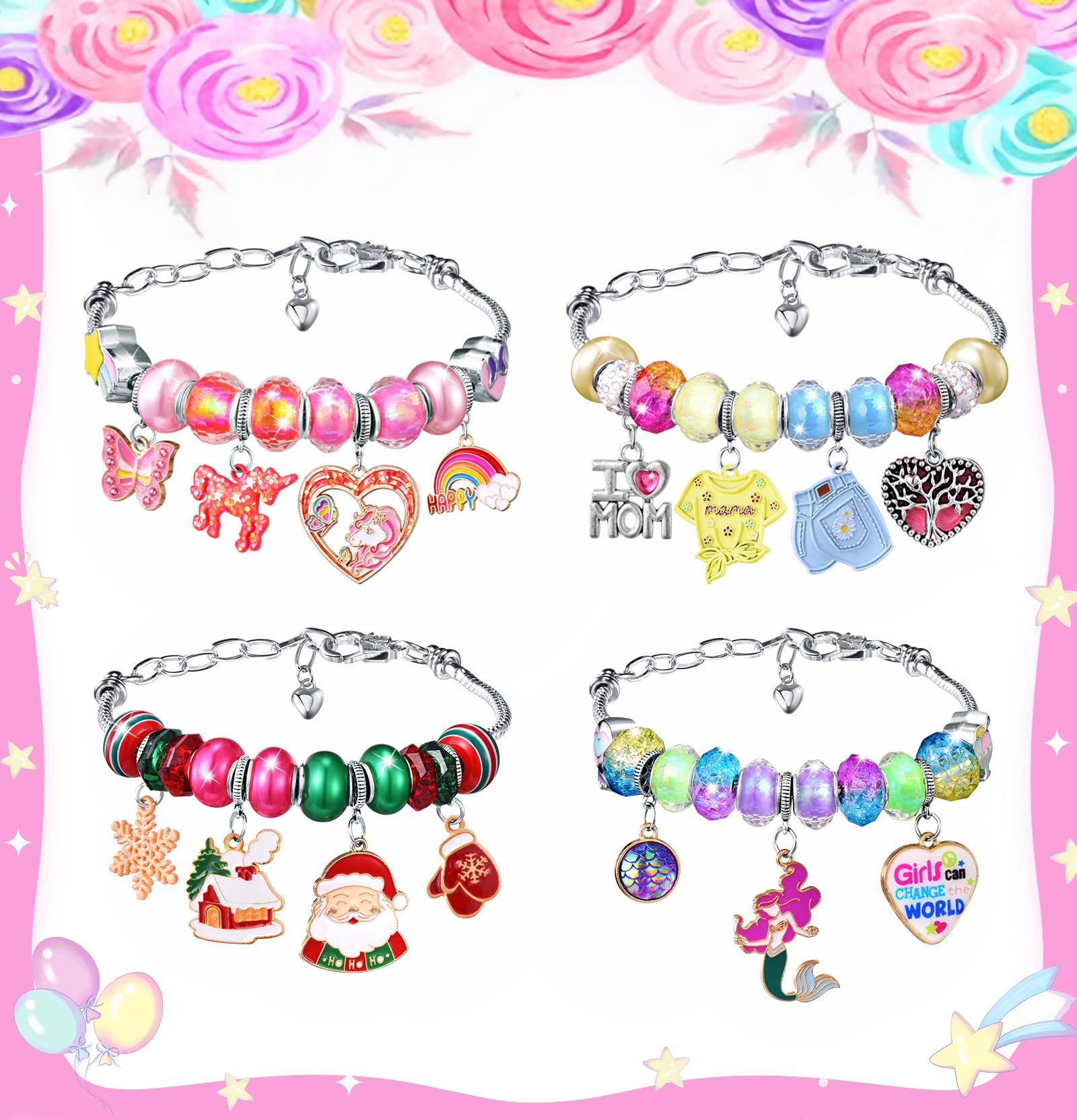 Girls Charm Bracelet Making Kit - Unicorn Jewelry Supplies Make Set DIY Art Craft Set Charm Bracelets Kits Creative Birthday Gifts for Kids Age 6 7 8 9 10 11 12 Year Old Girl Little Children Girl Toys