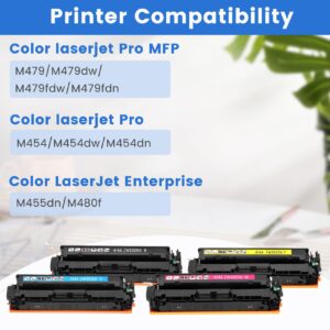 Potoge 414A (with Chip) Toner Cartridges 4 Pack Replaces with HP 414A 414X W2020A W2021A, Compatible with HP Color Laserjet Pro MFP M479fdn M479fdw M454dw M454, 414A Ink (Black Cyan Magenta Yellow)