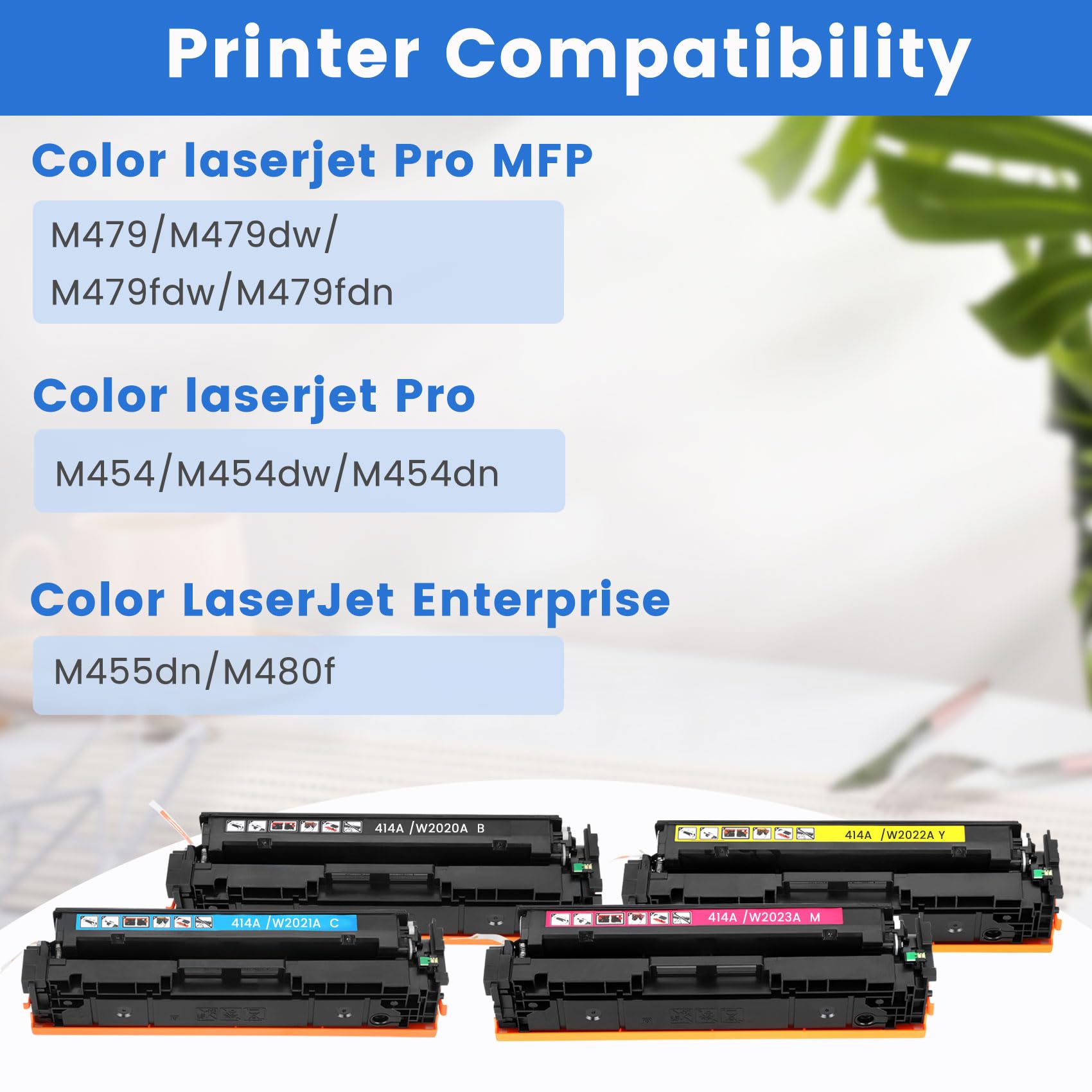 Potoge 414A (with Chip) Toner Cartridges 4 Pack Replaces with HP 414A 414X W2020A W2021A, Compatible with HP Color Laserjet Pro MFP M479fdn M479fdw M454dw M454, 414A Ink (Black Cyan Magenta Yellow)