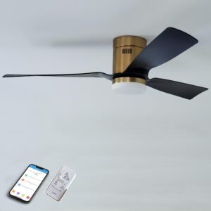 SMAAIR 52 Inch Black Smart Ceiling Fan with Lights and 10-speed DC Motor with Remote Control, Wifi Flush Mount Ceiling Fan App Control Works with Alexa/Google Assistant/SiriShortcut (Bronze/Black)