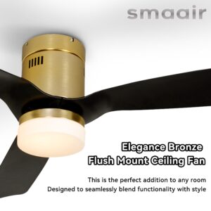 SMAAIR 52 Inch Black Smart Ceiling Fan with Lights and 10-speed DC Motor with Remote Control, Wifi Flush Mount Ceiling Fan App Control Works with Alexa/Google Assistant/SiriShortcut (Bronze/Black)