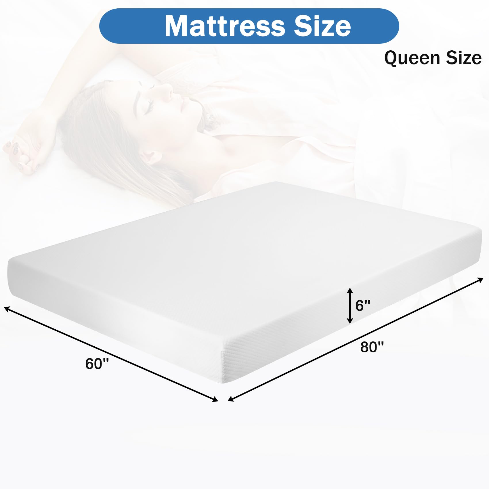 BLKMTY Queen Mattress 6 Inch Mattress Memory Foam Mattress Medium-Firm Mattress Breathable Bed Mattress for Pressure Relief & Cool Gel Mattress in Box CertiPUR-Us Certified Mattress, White