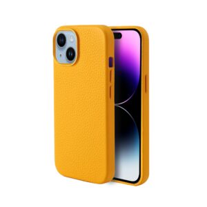 inunion genuine leather case for iphone 15 plus case (2023) with magsafe, top litchi grain leather magnetic phone proctective case for (iphone 15 plus) 6.7 inch -yellow