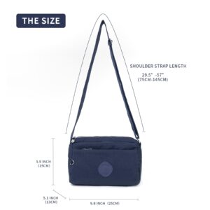 RYFERLAH Zip Nylon Casual Messenger Bag Multi Pocket Waterproof Lightweight Shoulder Crossbody Travel Bag with Adjustable Strap for Women Men (Navy Blue)