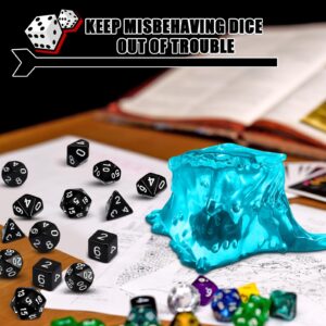 Deekin Dice Jail Gelatinous Cube Dice Prison Resin Dice Cage, 7 Role Playing Dice with Dice Container Black Polyhedral Dice Set Miniature Accessory for Gatherings Activity Party Game Gift Set (Blue)