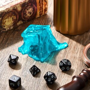 Deekin Dice Jail Gelatinous Cube Dice Prison Resin Dice Cage, 7 Role Playing Dice with Dice Container Black Polyhedral Dice Set Miniature Accessory for Gatherings Activity Party Game Gift Set (Blue)