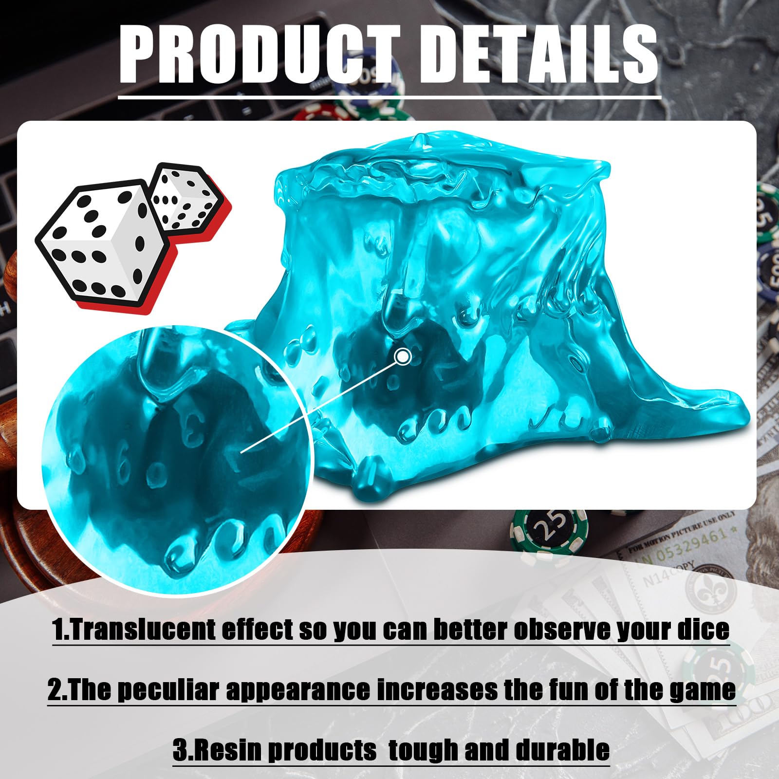 Deekin Dice Jail Gelatinous Cube Dice Prison Resin Dice Cage, 7 Role Playing Dice with Dice Container Black Polyhedral Dice Set Miniature Accessory for Gatherings Activity Party Game Gift Set (Blue)