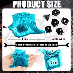 Deekin Dice Jail Gelatinous Cube Dice Prison Resin Dice Cage, 7 Role Playing Dice with Dice Container Black Polyhedral Dice Set Miniature Accessory for Gatherings Activity Party Game Gift Set (Blue)