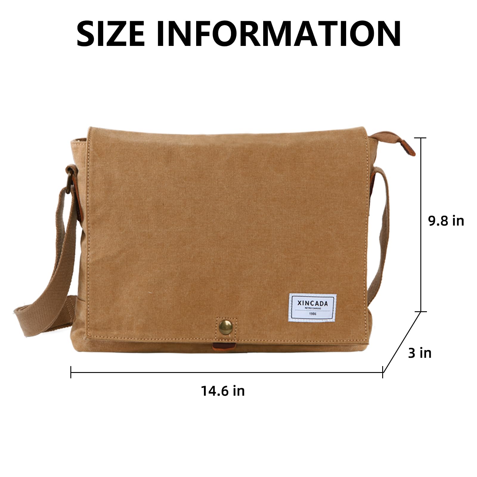 Canvas Messenger Bag, Multiple Pockets Shoulder Bag for Men, Vintage Crossbody Bag, Shoulder Laptop Bag Casual Tote Bag (khaki)