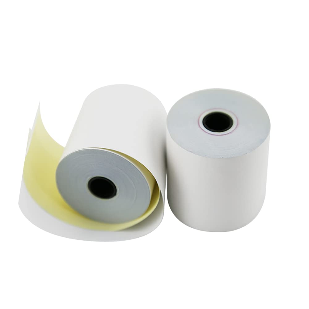 (5 Rolls) 3'' x 95' White/Canary 2 Ply Carbonless Kitchen Printer Paper Cash Register Receipt Rolls for SP2000, UP389, 480, 220, 250, 900, 07901, 07706