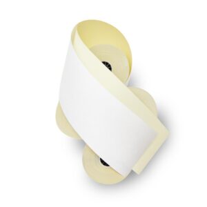 ShopSmartOnline - (Honey Comb Core) Two Ply Carbonless Rolls 3" X 95 Feet, White/Yellow (50 Rolls - 1 Case) Kitchen Printer Paper Rolls Required Sp700 Printer Ribbon Or Printer Ribbon ERC 30/34/38