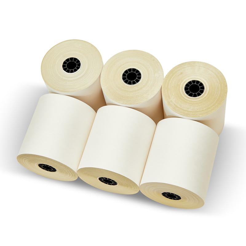 ShopSmartOnline - (Honey Comb Core) Two Ply Carbonless Rolls 3" X 95 Feet, White/Yellow (50 Rolls - 1 Case) Kitchen Printer Paper Rolls Required Sp700 Printer Ribbon Or Printer Ribbon ERC 30/34/38