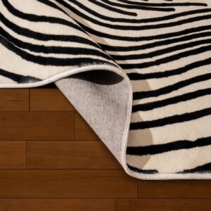 SunNewt Stain Resistant Washable Area Rug 8x10 Living Room Large Rugs Soft Faux Wool Non-Shedding Low-Pile Floor Carpet for Dining Laundry Room Bedroom Bed Side, Contemporary Striped