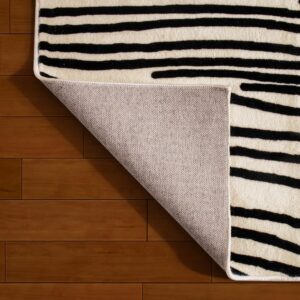 SunNewt Stain Resistant Washable Area Rug 8x10 Living Room Large Rugs Soft Faux Wool Non-Shedding Low-Pile Floor Carpet for Dining Laundry Room Bedroom Bed Side, Contemporary Striped