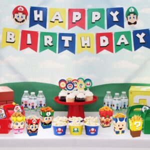 30PCS Mario Birthday Party Supplies, Mario Party Snack Box Decorations, Mario Party Favors for Mario Party Paper Popcorn French Fries Fried Chicken Boxes