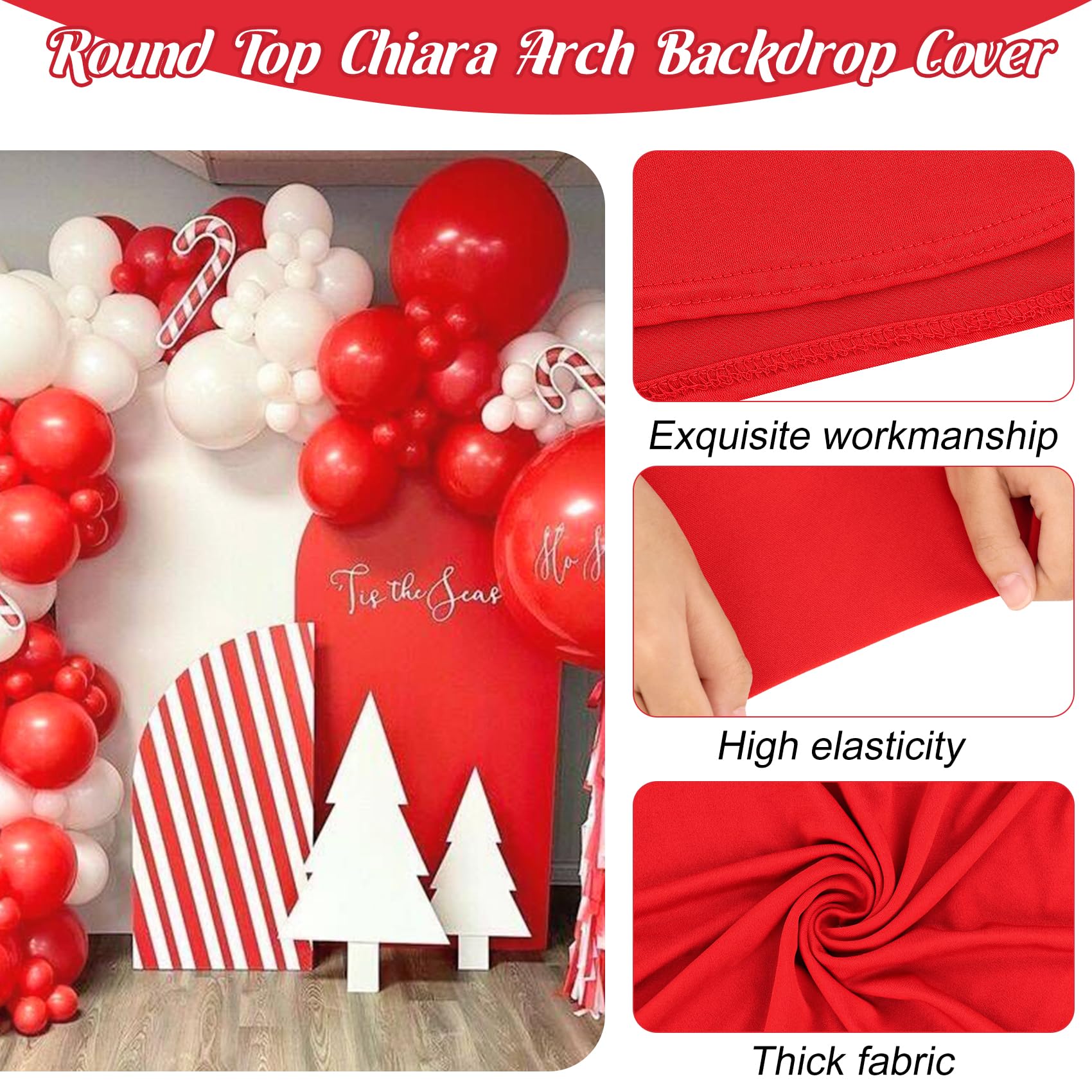 Spandex Fitted Wedding Arch Cover Set of 3 Red Arch Backdrop Cover, Round Top Chiara Backdrop Stand Covers for Wedding Birthday Party Baby Shower Banquet Arch Decoration (Red, 5FT,6FT,6.6FT)