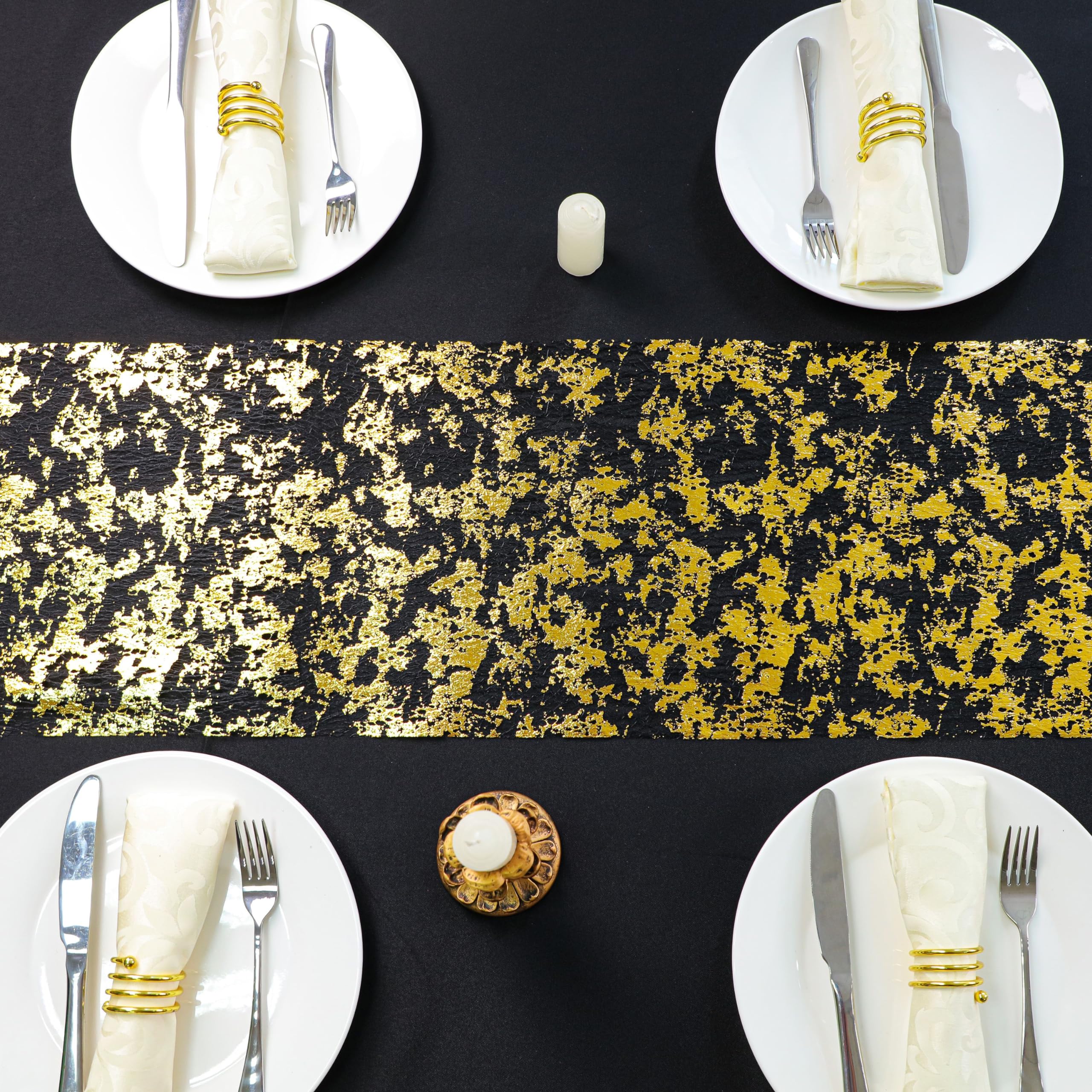 Snowkingdom Black and Gold Table Runner 49 Feet 588 inches Golden Metallic Table Centerpieces Foil Runners Party Decorations Glitter for Wedding Birthday Shower Christmas Thanksgiving Anniversary