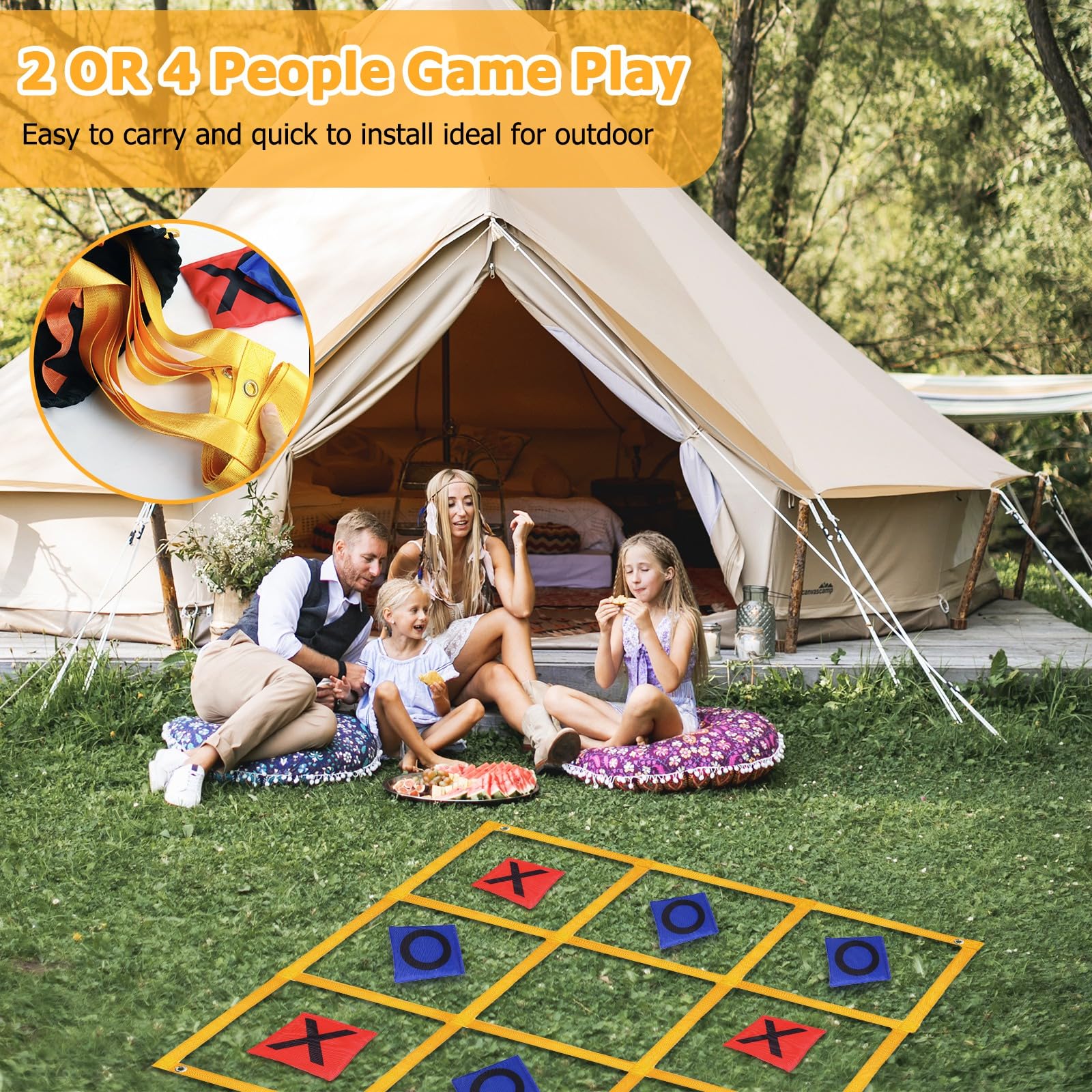 Tic Tac Toe Game - 4ft x 4ft Outdoor Yard Giant Tic Tac Toe for Backyard, Camping, Lawn, Portable No Assembly Outdoor Bean Bag Toss Game for Family and Kids