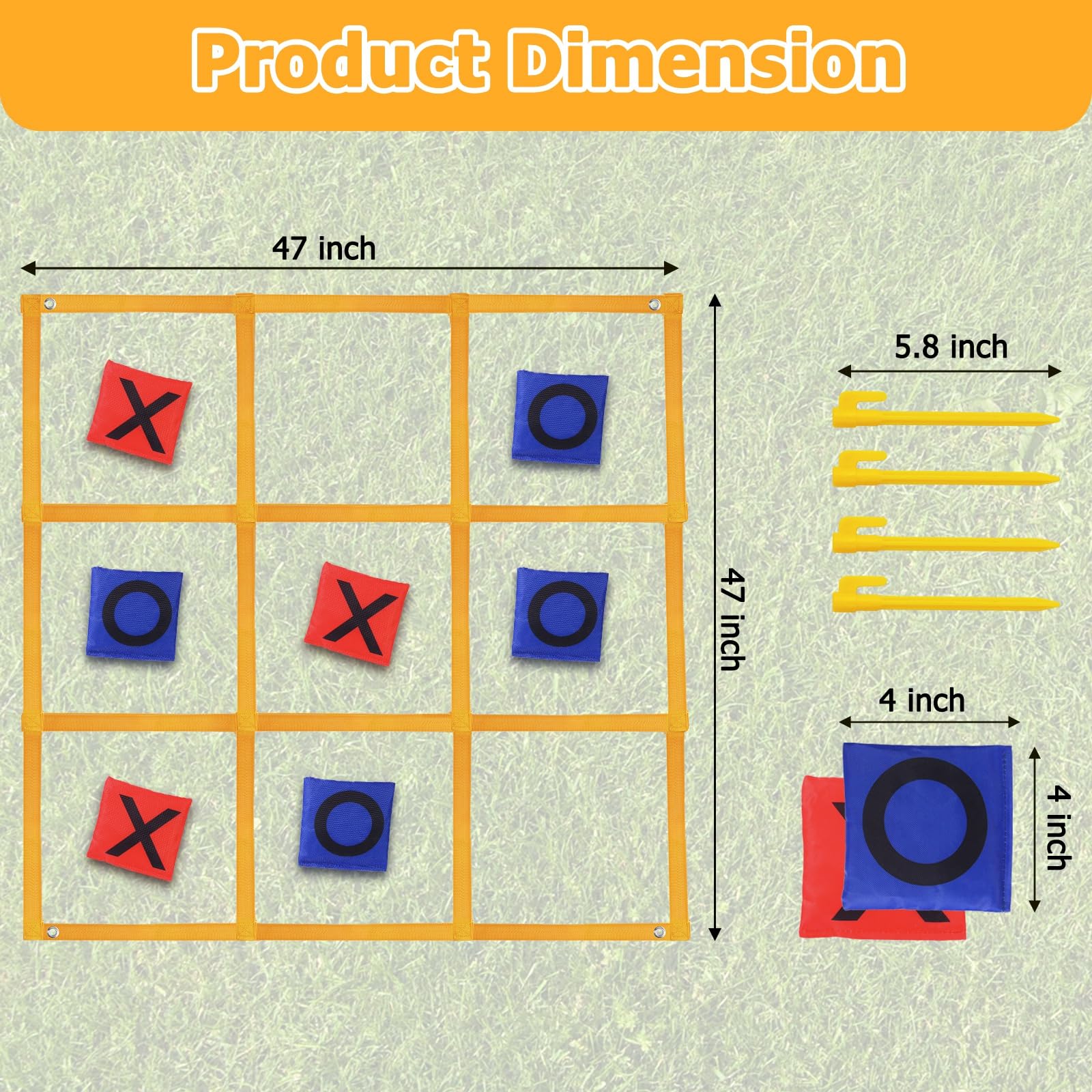 Tic Tac Toe Game - 4ft x 4ft Outdoor Yard Giant Tic Tac Toe for Backyard, Camping, Lawn, Portable No Assembly Outdoor Bean Bag Toss Game for Family and Kids