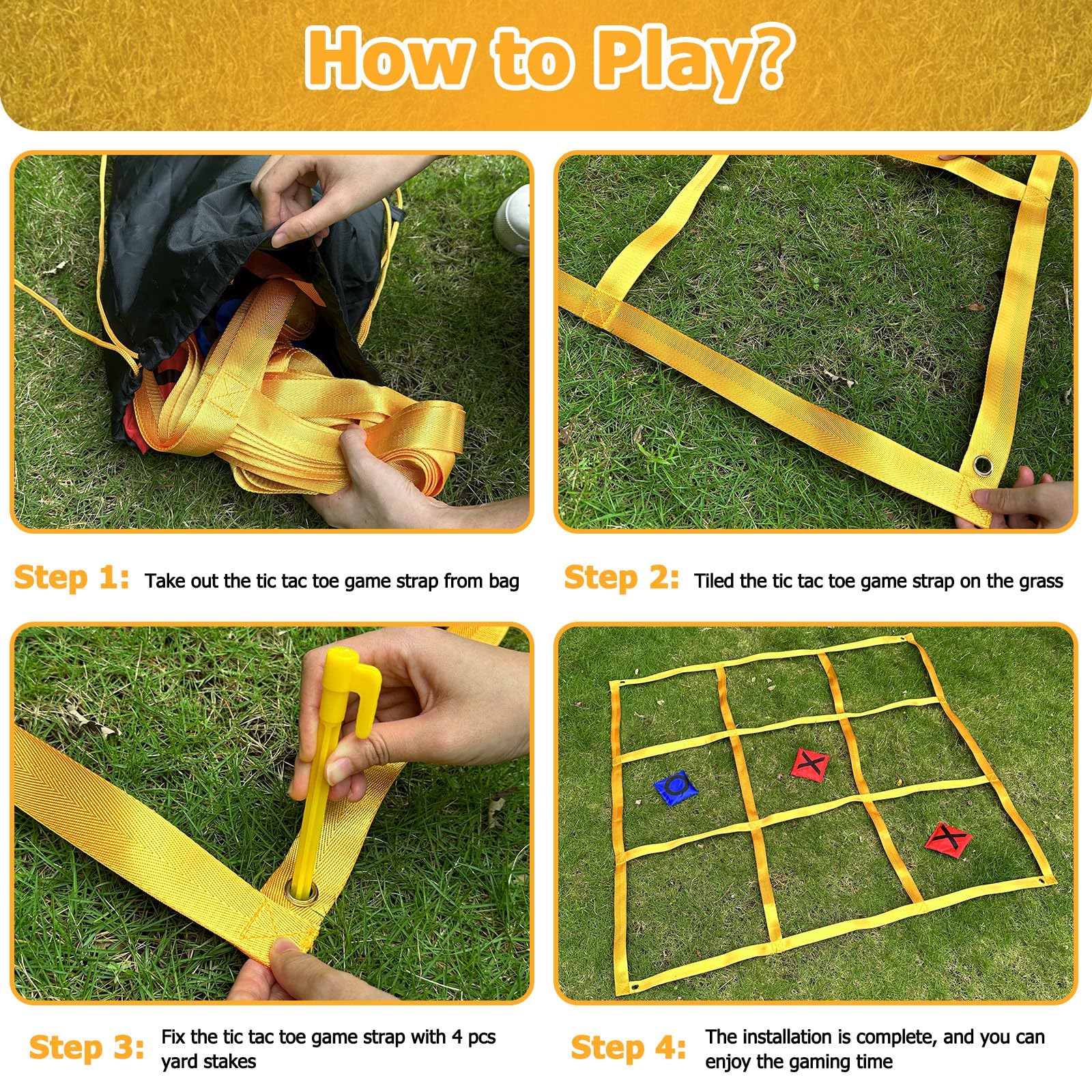 Tic Tac Toe Game - 4ft x 4ft Outdoor Yard Giant Tic Tac Toe for Backyard, Camping, Lawn, Portable No Assembly Outdoor Bean Bag Toss Game for Family and Kids