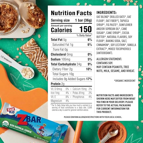 CLIF Kid Zbar - Iced Oatmeal Cookie - Soft Baked Whole Grain Snack Bars - USDA Organic - Non-GMO - Plant-Based - 1.27 oz. (24 Pack)